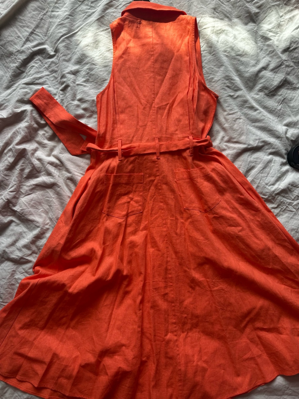 Donna Karan New York Orange Linen Belted Shirt Dress Midi Size 12 - Picture 12 of 15